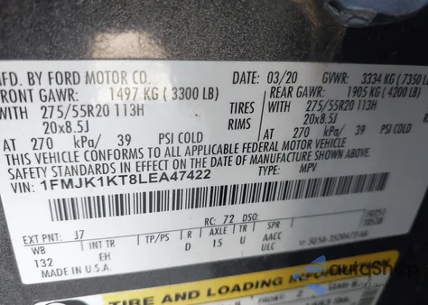 2020 Ford Expedition Limited Max from USA, damaged, VIN 1FMJK1KT8LEA47422